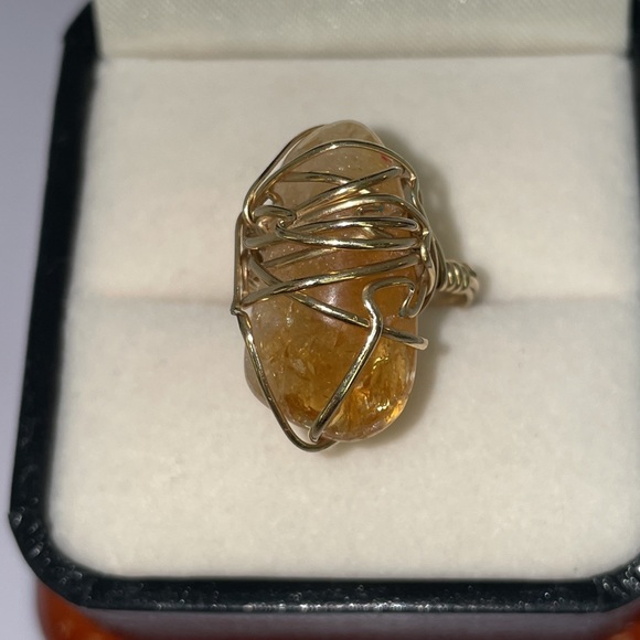 Custom Made Yellow Gold filled wire wrapped Citrine Gemstone Ring - Picture 7 of 16